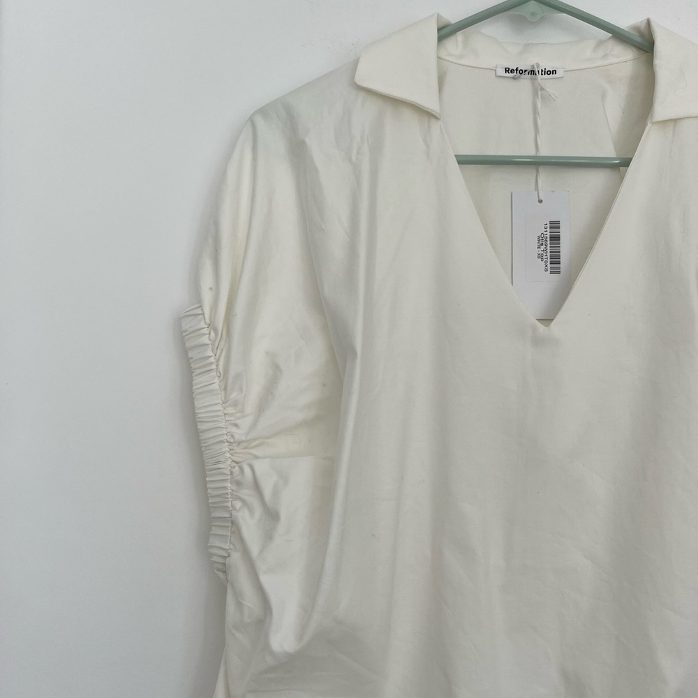 Reformation NWT XS Otis White Blouse V Neck - Picture 7 of 11